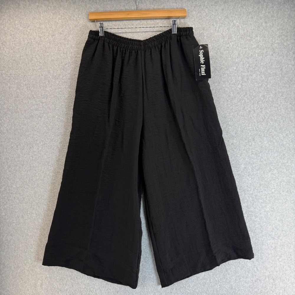 Sophie Finzi Gaucho Pants Wide Leg Cropped Elastic Waist Black‎ Size Medium NWT